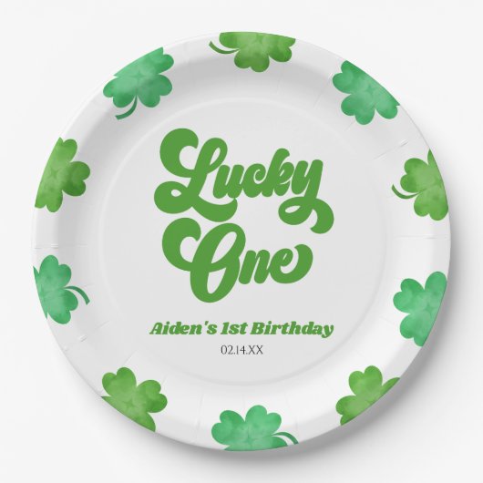 Glücklicher Erster Grüner Shamrock-Klee 1. Geburts Pappteller (Vorderseite)