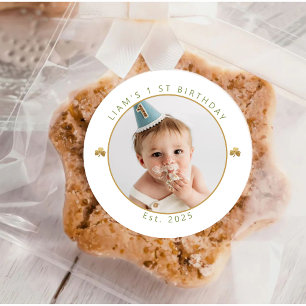 Glücklicher Erster Junge Erster Geburtstag Foto-Au Runder Aufkleber