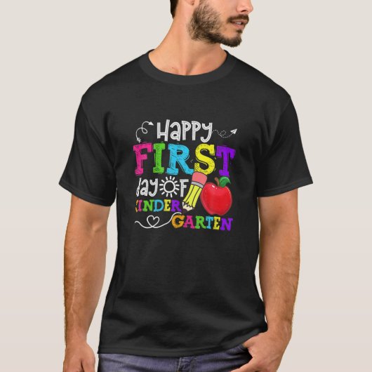 Glücklicher erster Kindergartenlehrer Funny Back T-Shirt (Vorderseite)