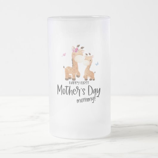 Glücklicher Erster Muttertag 🦒 Giraffe + Schmette Mattglas Bierglas (Mittel)