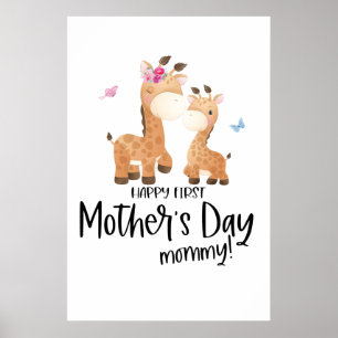 Glücklicher Erster Muttertag 🦒 Giraffe + Schmette Poster