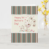 Glücklicher Erster Muttertag, Niedliche Vögel auf Karte (Gelbe Blume)