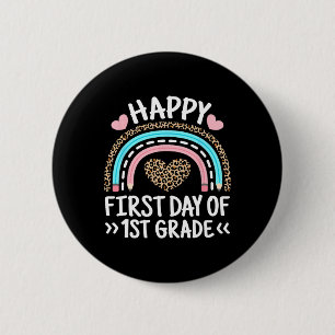 Glücklicher erster Tag der 1. Klasse Leopard Regen Button