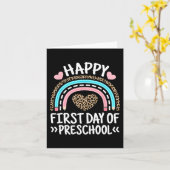 Glücklicher erster Tag der Vorschulleopard-Rainbow Karte (Gelbe Blume)