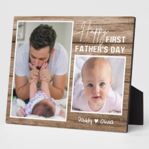 Glücklicher erster Vater's Day New Dad 2 Foto Wood Fotoplatte