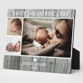 Glücklicher Erster Vatertag 3 Foto Graues Holz Fotoplatte (Seite)