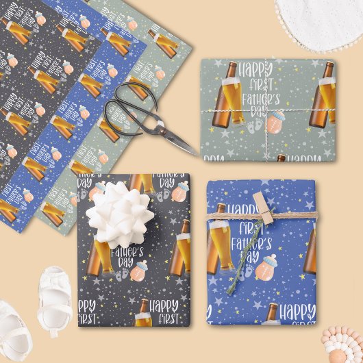 Glücklicher Erster Vatertag Niedliche Pastel Geschenkpapier Set