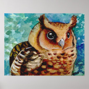 Glücklicher Eulen-Aquarell-Druck Poster