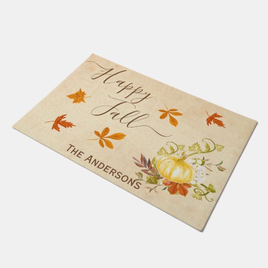 glücklicher Fall | Blätter im Herbst und Kürbis Fußmatte (Schrägansicht)