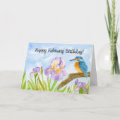 Glücklicher Februar-Geburtstag Eisvogel mit Iris Karte (Vorderseite)