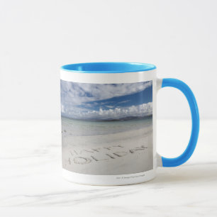 Glücklicher Feiertag geschrieben auf Eilogarry Tasse