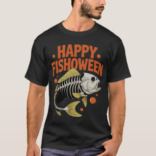 Glücklicher Fishoween Fisch Schädel Halloween Ange T-Shirt