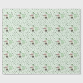 Glücklicher Flamingo Grüner Kleeblatt Geschenkpapier (Flach)