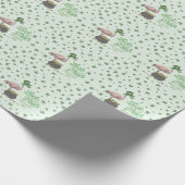 Glücklicher Flamingo Grüner Kleeblatt Geschenkpapier (Ecke)