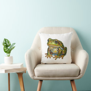 Glücklicher Frosch Buntes Kunstwerk Symbol für gut Kissen
