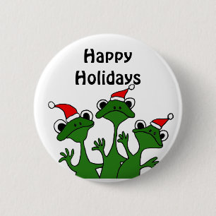 Glücklicher Frosch-WeihnachtsCartoon Button