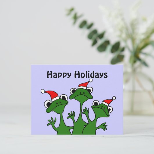 Glücklicher Frosch-WeihnachtsCartoon Feiertagspostkarte (Stehend Vorderseite)