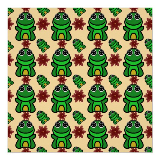 Glücklicher Froschgarten: Süßer grüner Frosch und Poster (Vorderseite)