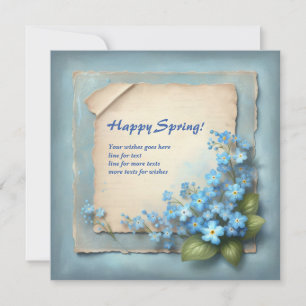 Glücklicher Frühling mit blau vergessen Sie mich n Feiertagskarte