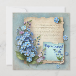 Glücklicher Frühling mit blau vergessen Sie mich n Feiertagskarte