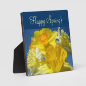 Glücklicher Frühling! Plaques Gelbe Daffodils Blue Fotoplatte (Vorderseite)
