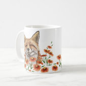 Glücklicher Fuchs in Helenium-Blume Kaffeetasse (Vorderseite Links)