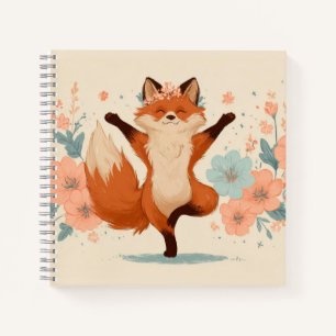 Glücklicher Fuchs mit Blumen – Niedliche, fantasie Notizblock