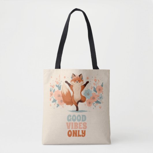 Glücklicher Fuchs mit Blumen – Niedliche, verspiel Tasche (Vorderseite)