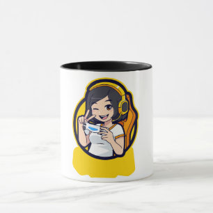 Glücklicher Gamer Girl Cartoon-Kaffee Tasse