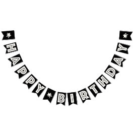 GLÜCKLICHER GEBTHTAG □ WHITE TEXT AUF SCHWARZ HINT WIMPELKETTE