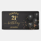 glücklicher Geburtstag 21 goldene schwarze Ballons Banner (Horizontal)
