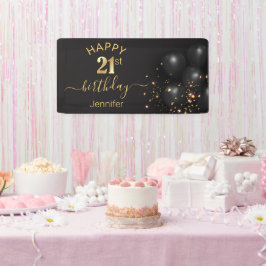 glücklicher Geburtstag 21 goldene schwarze Ballons Banner