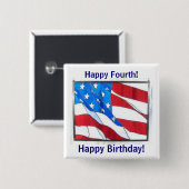 Glücklicher Geburtstag 4th-of-July! Button (Vorne & Hinten)