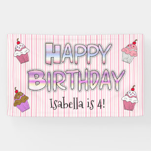 Glücklicher Geburtstag Banner Mädchen Rosa Lila Cu