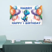 GLÜCKLICHER GEBURTSTAG BLAU T REX Banner (Messeveranstaltung)