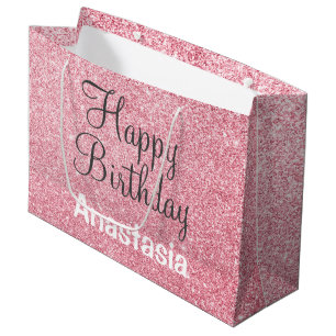 Glücklicher Geburtstag Blush Rosa Rose Gold Glitze Große Geschenktüte