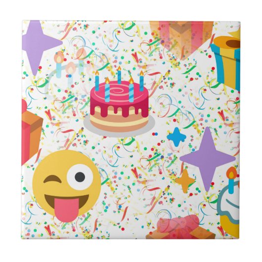 glücklicher Geburtstag Emoji Fliese (Vorderseite)