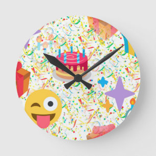 Glücklicher Geburtstag Emoji Runde Wanduhr