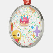 glücklicher Geburtstag Emoji Silbernes Ornament (Links)