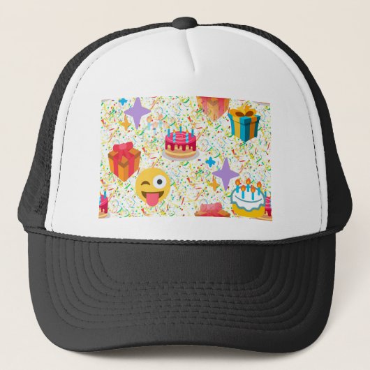 glücklicher Geburtstag Emoji Truckerkappe (Vorderseite)