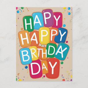 GLÜCKLICHER GEBURTSTAG farbenfrohe Bubble Letters Postkarte