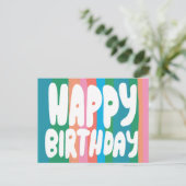 GLÜCKLICHER GEBURTSTAG farbenfrohe Bubble Letters Postkarte (Stehend Vorderseite)