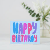 GLÜCKLICHER GEBURTSTAG farbenfrohe Bubble Letters Postkarte (Stehend Vorderseite)