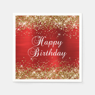 Glücklicher Geburtstag Gold Glitter Rote Folie Serviette