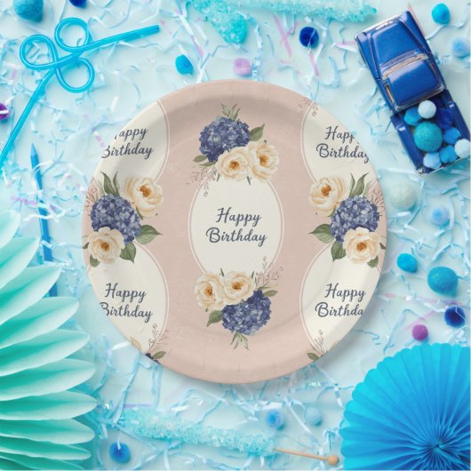 Glücklicher Geburtstag, Hydrangeas und Peonies Pappteller (Party)