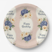 Glücklicher Geburtstag, Hydrangeas und Peonies Pappteller (Vorderseite)