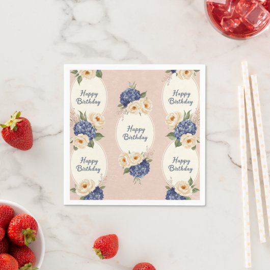 Glücklicher Geburtstag, Hydrangeas und Peonies Serviette (Beispiel)