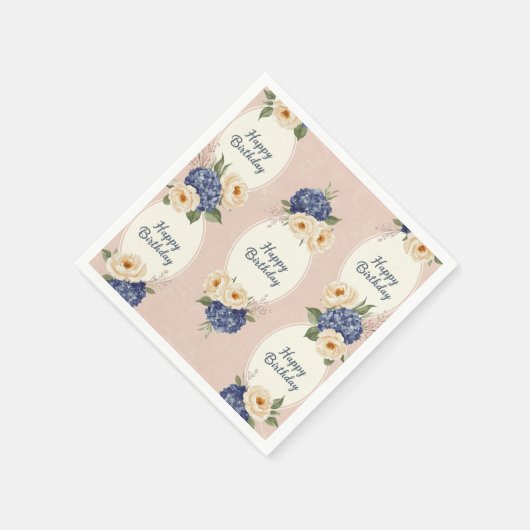 Glücklicher Geburtstag, Hydrangeas und Peonies Serviette (Ecke)