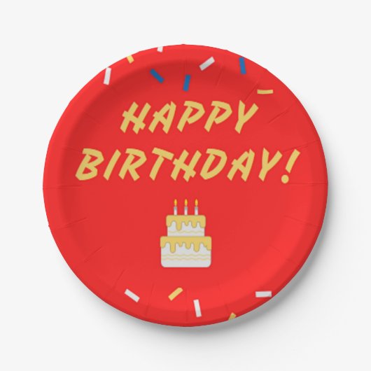 Glücklicher Geburtstag in Rot Pappteller (Vorderseite)