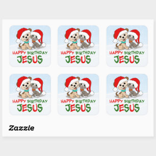Glücklicher Geburtstag Jesus Quadratischer Aufkleber